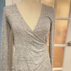 Forever 21 long sleeve wrap-front ruched side mini dress color heather Gray M